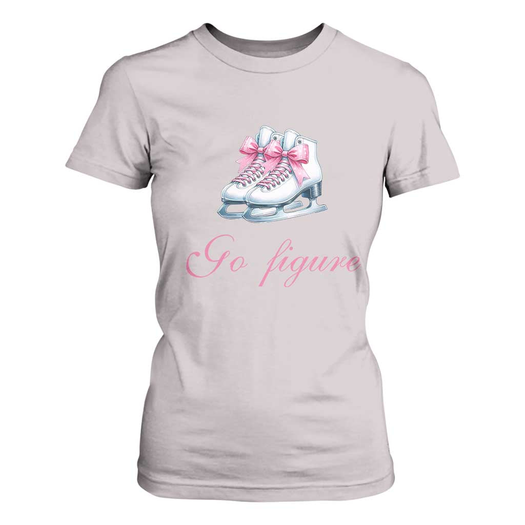 Figure Skater T Shirt For Women Go Figure Coquette Pink Bow Ice Skating TS11 Ice Gray Print Your Wear