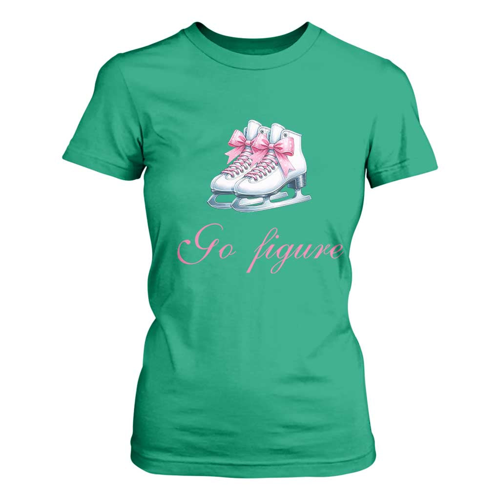 Figure Skater T Shirt For Women Go Figure Coquette Pink Bow Ice Skating TS11 Irish Green Print Your Wear