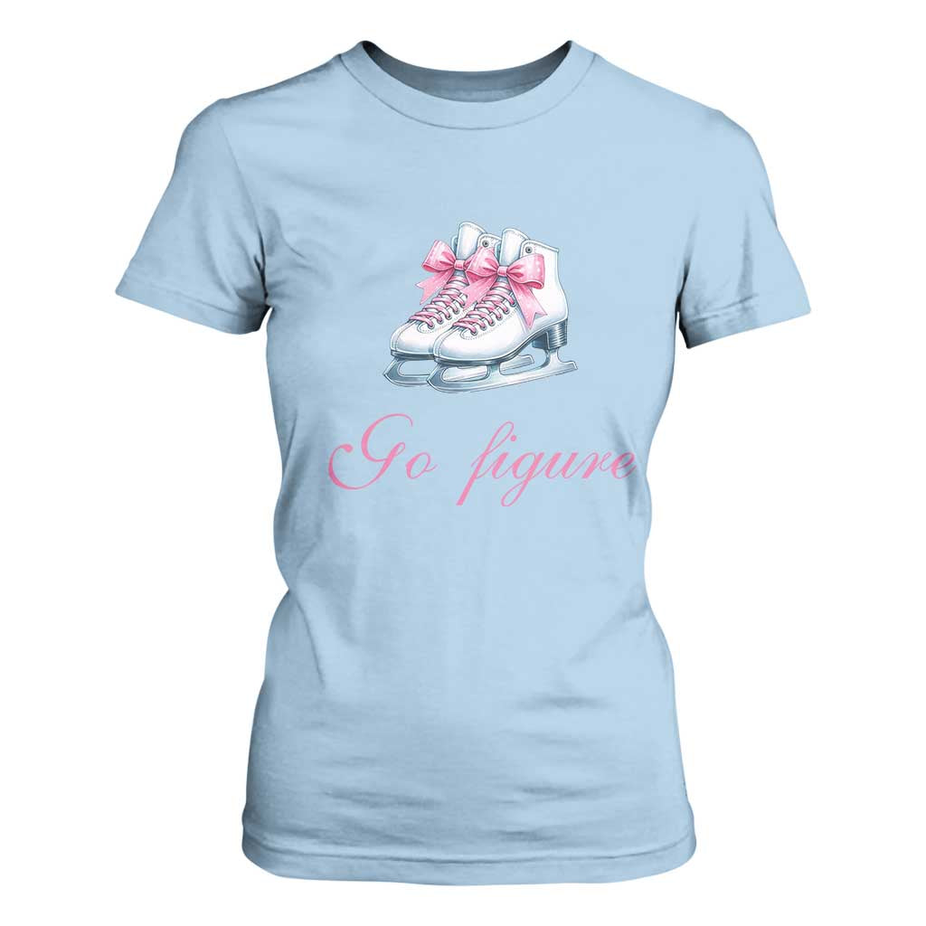 Figure Skater T Shirt For Women Go Figure Coquette Pink Bow Ice Skating TS11 Light Blue Print Your Wear