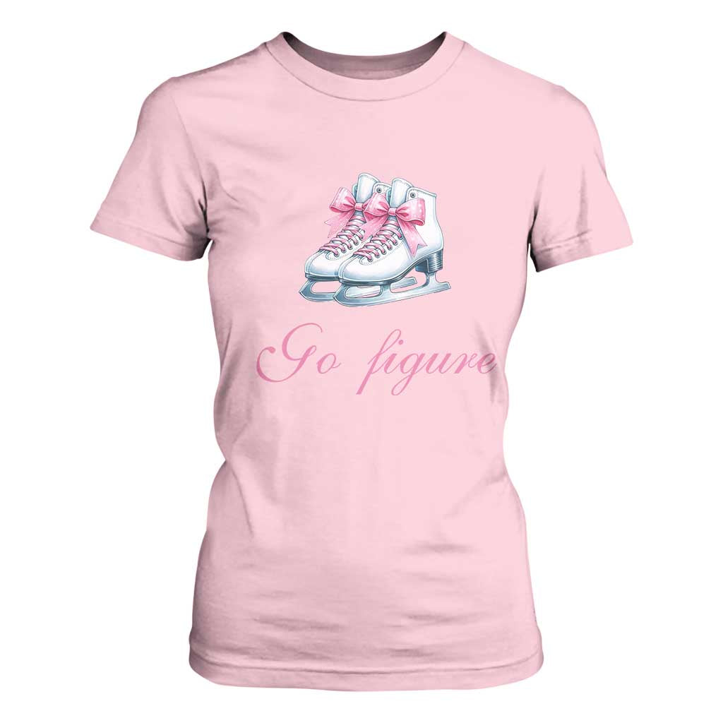Figure Skater T Shirt For Women Go Figure Coquette Pink Bow Ice Skating TS11 Light Pink Print Your Wear