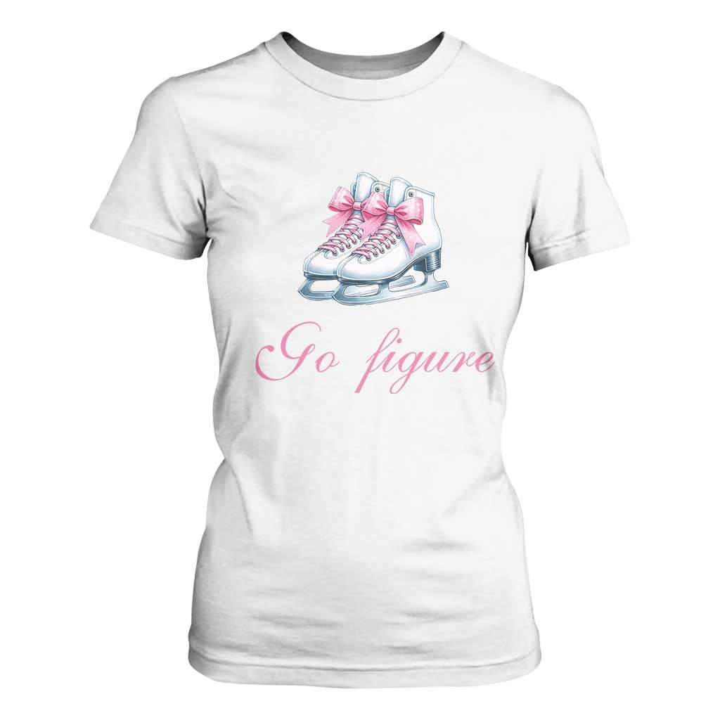 Figure Skater T Shirt For Women Go Figure Coquette Pink Bow Ice Skating TS11 White Print Your Wear