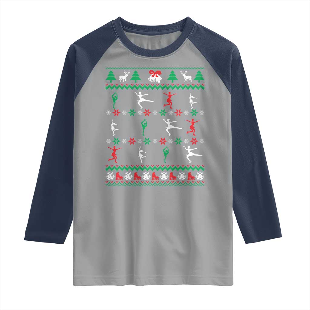 Funny Christmas Figure Ice Skating Skater Raglan Shirt TS11 Sport Gray Navy Print Your Wear