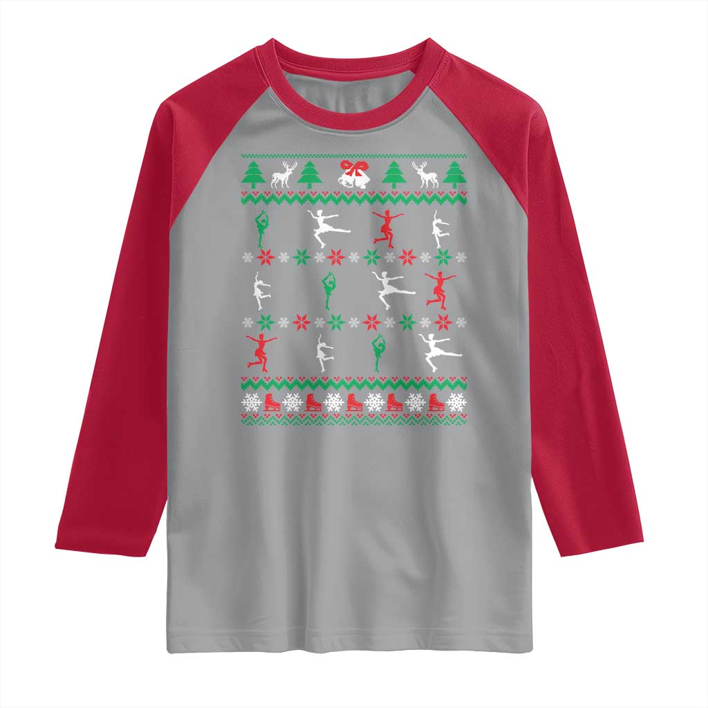 Funny Christmas Figure Ice Skating Skater Raglan Shirt TS11 Sport Gray Red Print Your Wear