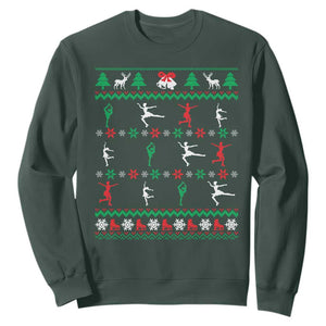 Funny Christmas Figure Ice Skating Skater Sweatshirt TS11 Dark Forest Green Print Your Wear