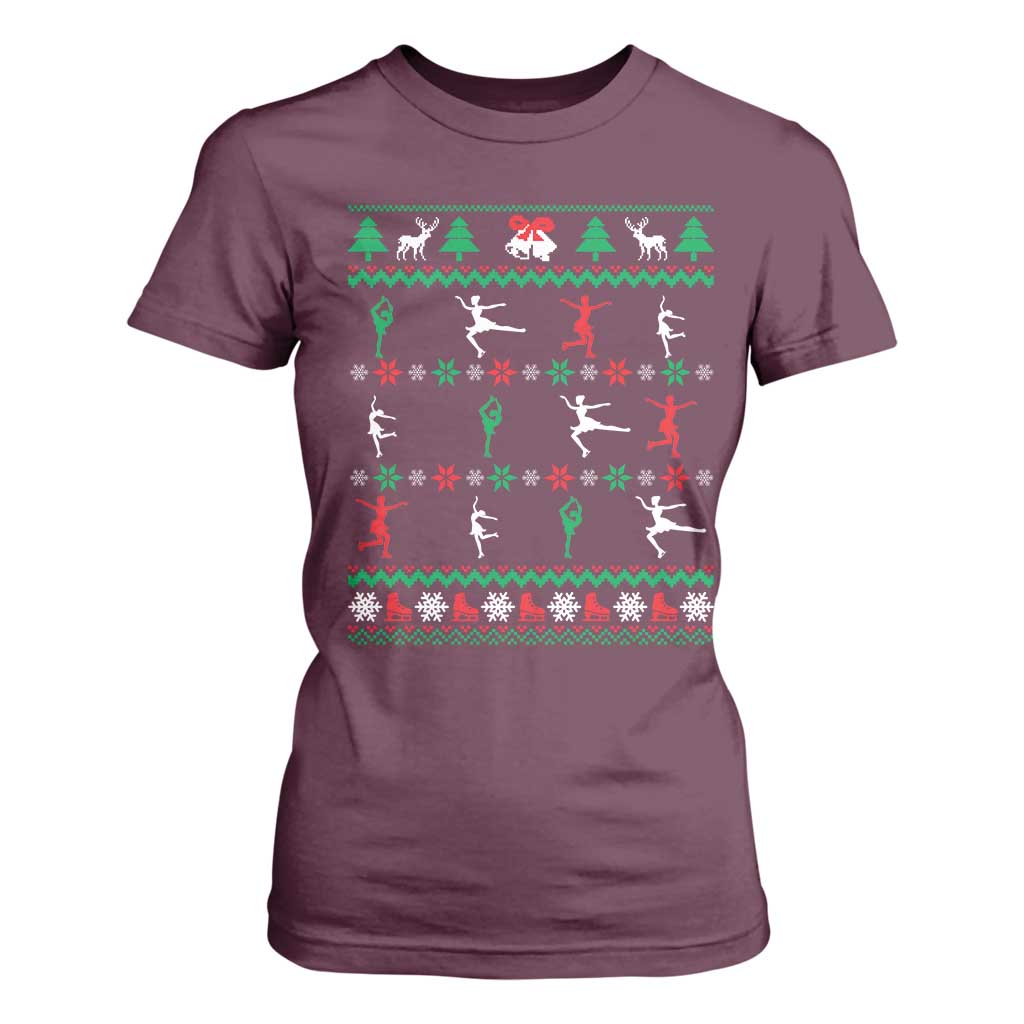 Funny Christmas Figure Ice Skating Skater T Shirt For Women TS11 Maroon Print Your Wear