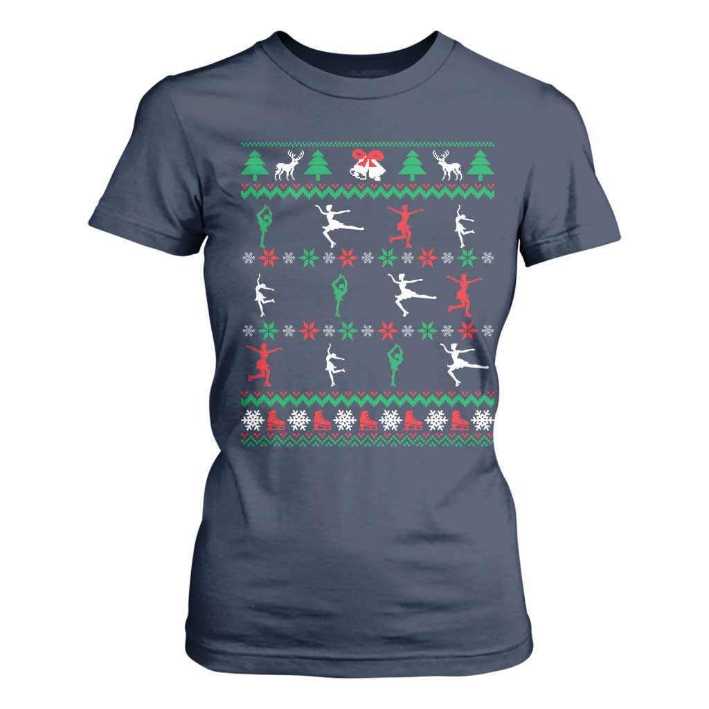 Funny Christmas Figure Ice Skating Skater T Shirt For Women TS11 Navy Print Your Wear