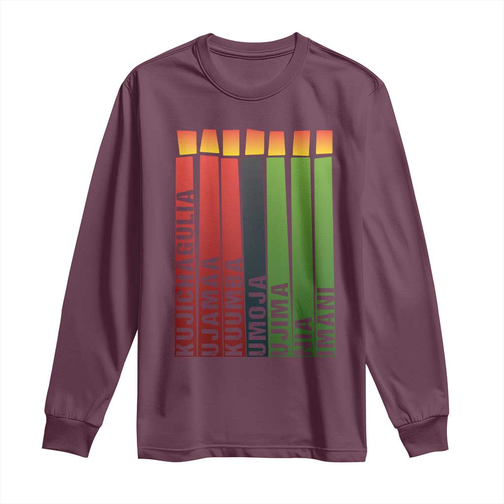 The 7 Principles Of Kwanzaa Long Sleeve Shirt Kinara Candles African Heritage TS11 Maroon Print Your Wear