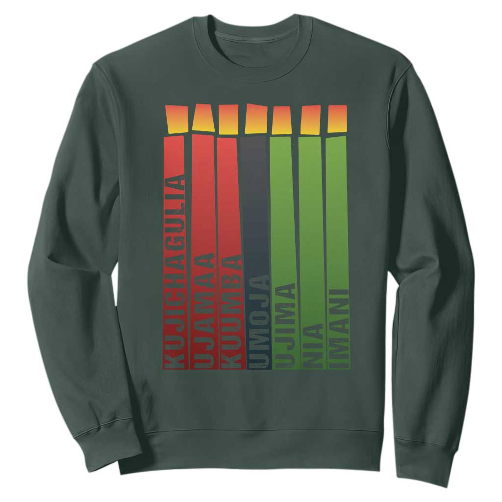 The 7 Principles Of Kwanzaa Sweatshirt Kinara Candles African Heritage TS11 Dark Forest Green Print Your Wear