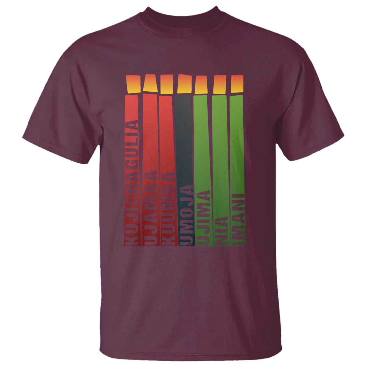 The 7 Principles Of Kwanzaa T Shirt Kinara Candles African Heritage TS11 Maroon Print Your Wear