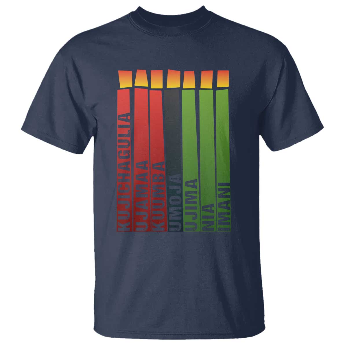 The 7 Principles Of Kwanzaa T Shirt Kinara Candles African Heritage TS11 Navy Print Your Wear