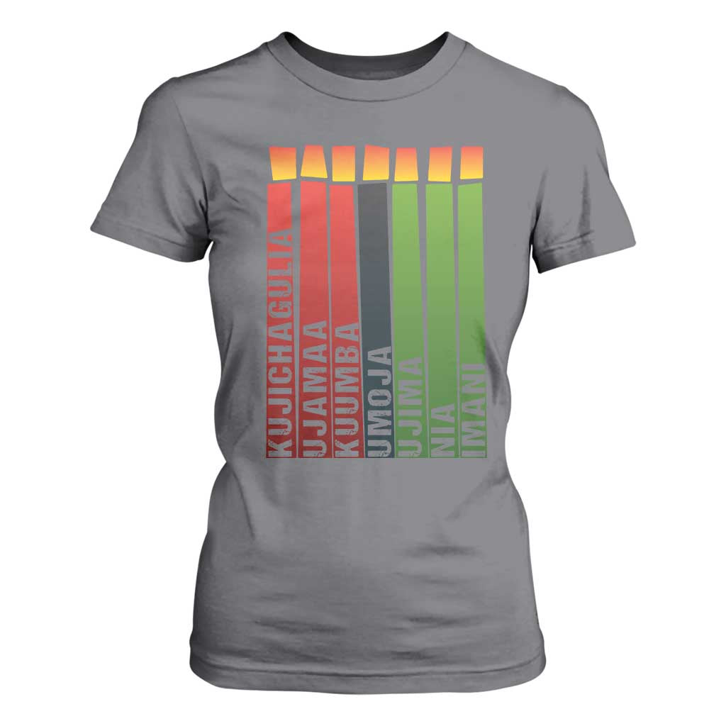 The 7 Principles Of Kwanzaa T Shirt For Women Kinara Candles African Heritage TS11 Charcoal Print Your Wear