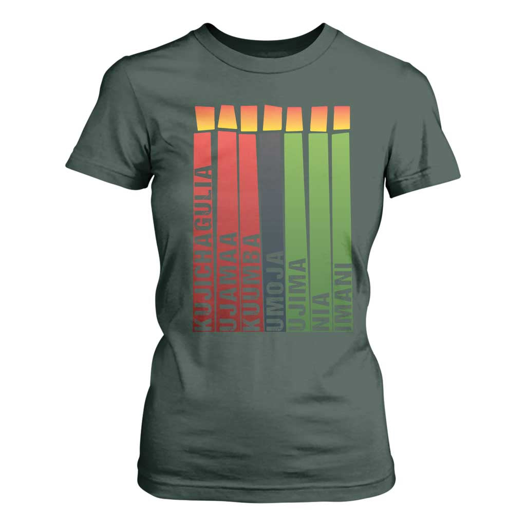 The 7 Principles Of Kwanzaa T Shirt For Women Kinara Candles African Heritage TS11 Dark Forest Green Print Your Wear