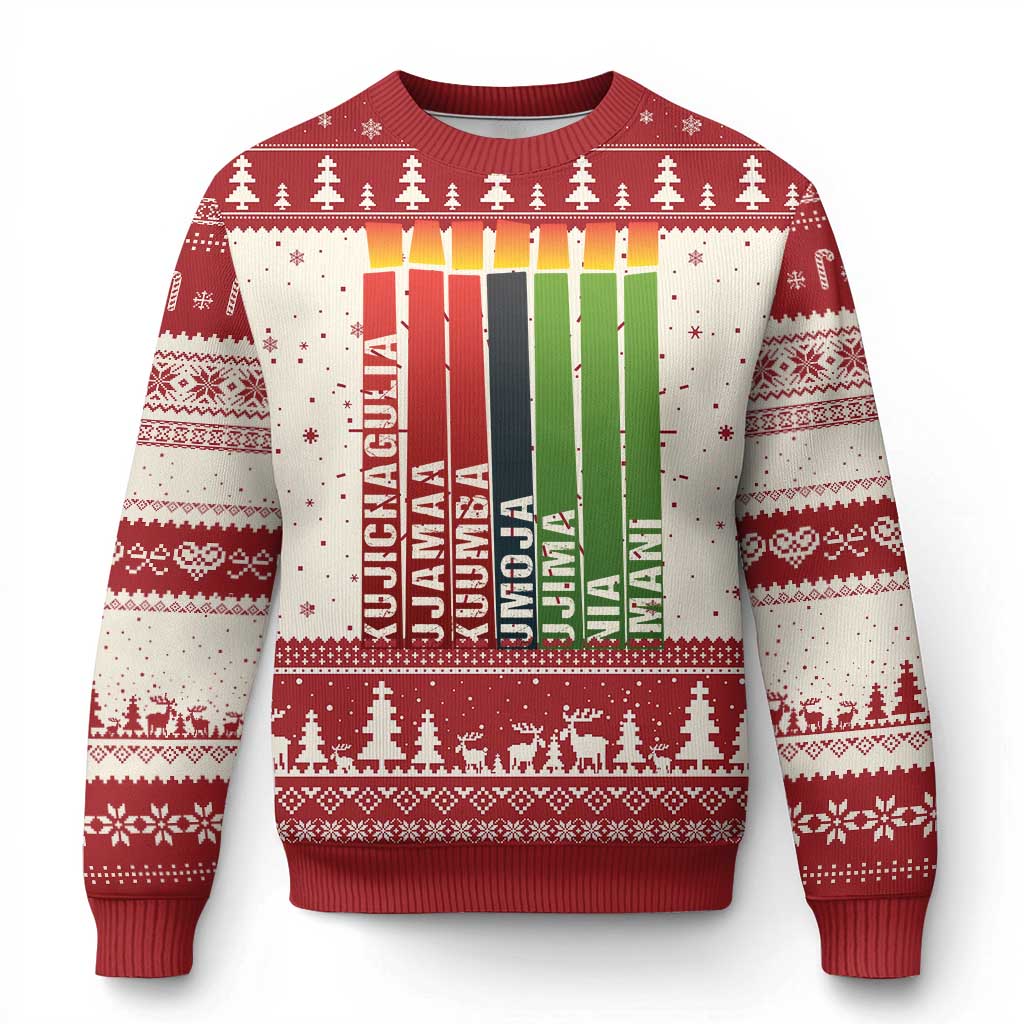 The 7 Principles Of Kwanzaa Ugly Christmas Sweater Kinara Candles African Heritage TS11 Red Print Your Wear