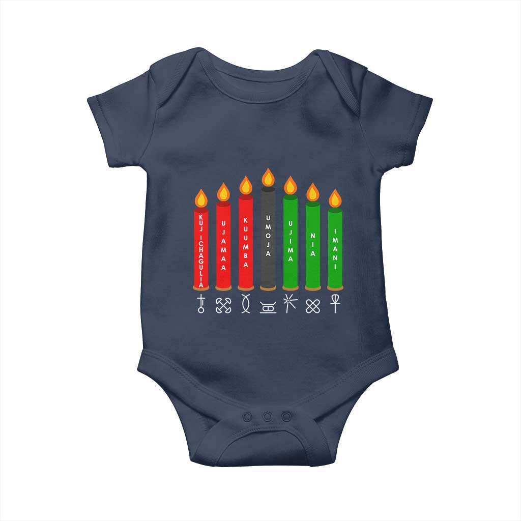 Nguzo Saba Symbols The 7 Principles Of Kwanzaa Baby Onesie Kinara Candles Symbol TS11 Navy Print Your Wear