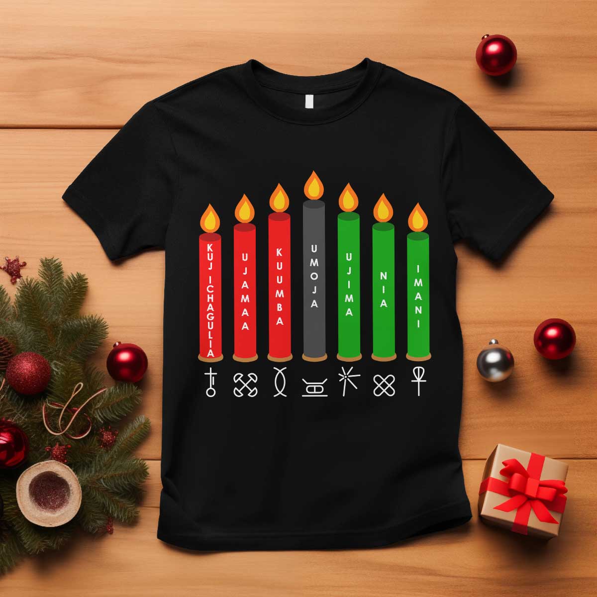 Nguzo Saba Symbols The 7 Principles Of Kwanzaa T Shirt Kinara Candles Symbol TS11 Black Print Your Wear