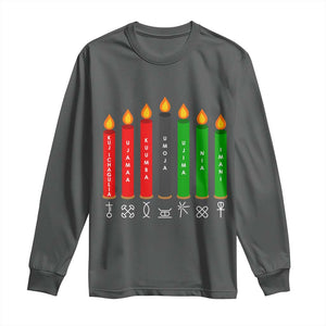 Nguzo Saba Symbols The 7 Principles Of Kwanzaa Long Sleeve Shirt Kinara Candles Symbol TS11 Dark Heather Print Your Wear