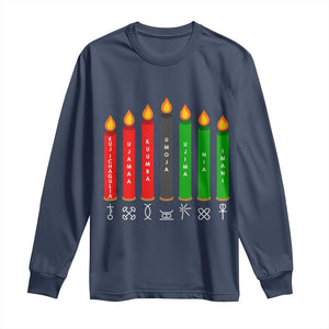 Nguzo Saba Symbols The 7 Principles Of Kwanzaa Long Sleeve Shirt Kinara Candles Symbol TS11 Navy Print Your Wear