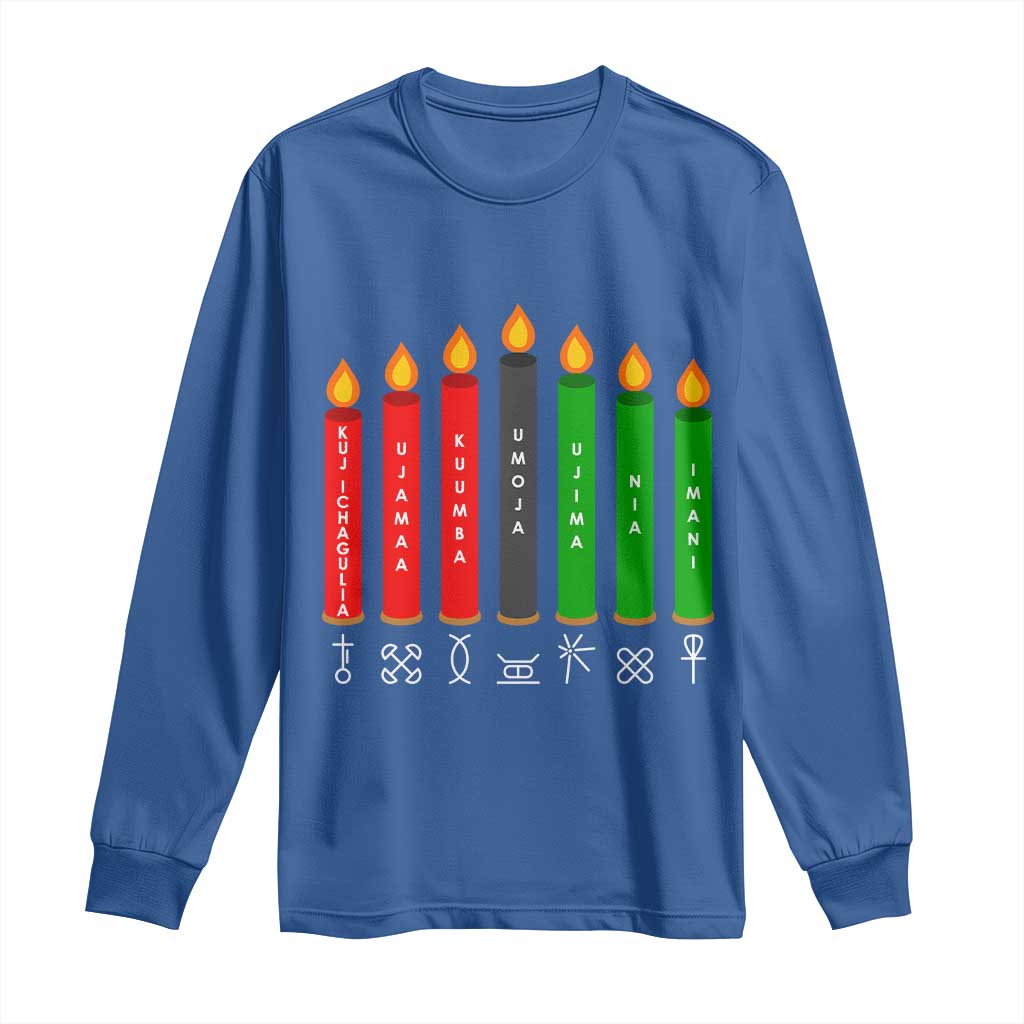 Nguzo Saba Symbols The 7 Principles Of Kwanzaa Long Sleeve Shirt Kinara Candles Symbol TS11 Royal Blue Print Your Wear