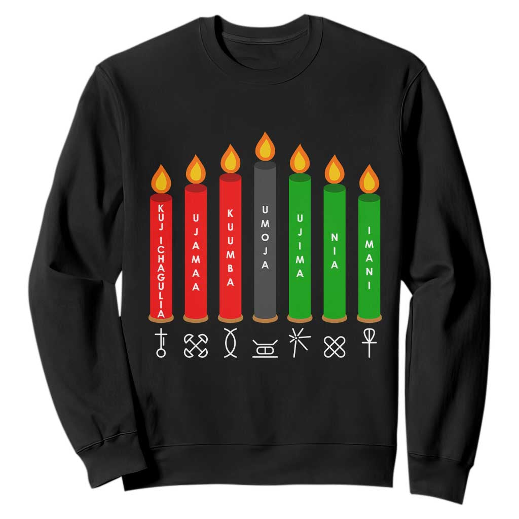 Nguzo Saba Symbols The 7 Principles Of Kwanzaa Sweatshirt Kinara Candles Symbol TS11 Black Print Your Wear