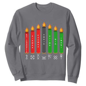 Nguzo Saba Symbols The 7 Principles Of Kwanzaa Sweatshirt Kinara Candles Symbol TS11 Charcoal Print Your Wear