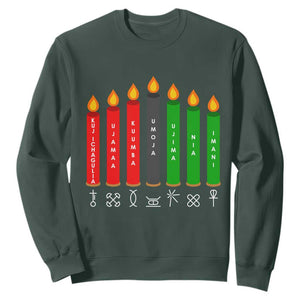 Nguzo Saba Symbols The 7 Principles Of Kwanzaa Sweatshirt Kinara Candles Symbol TS11 Dark Forest Green Print Your Wear