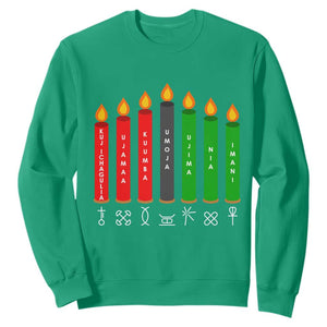 Nguzo Saba Symbols The 7 Principles Of Kwanzaa Sweatshirt Kinara Candles Symbol TS11 Irish Green Print Your Wear