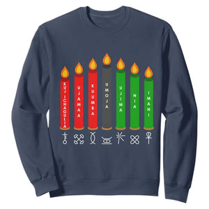 Nguzo Saba Symbols The 7 Principles Of Kwanzaa Sweatshirt Kinara Candles Symbol TS11 Navy Print Your Wear
