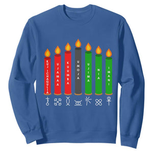 Nguzo Saba Symbols The 7 Principles Of Kwanzaa Sweatshirt Kinara Candles Symbol TS11 Royal Blue Print Your Wear