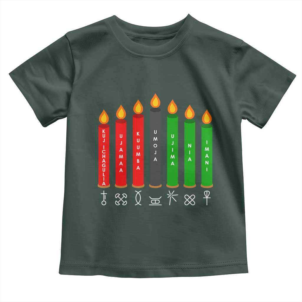 Nguzo Saba Symbols The 7 Principles Of Kwanzaa Toddler T Shirt Kinara Candles Symbol TS11 Dark Forest Green Print Your Wear