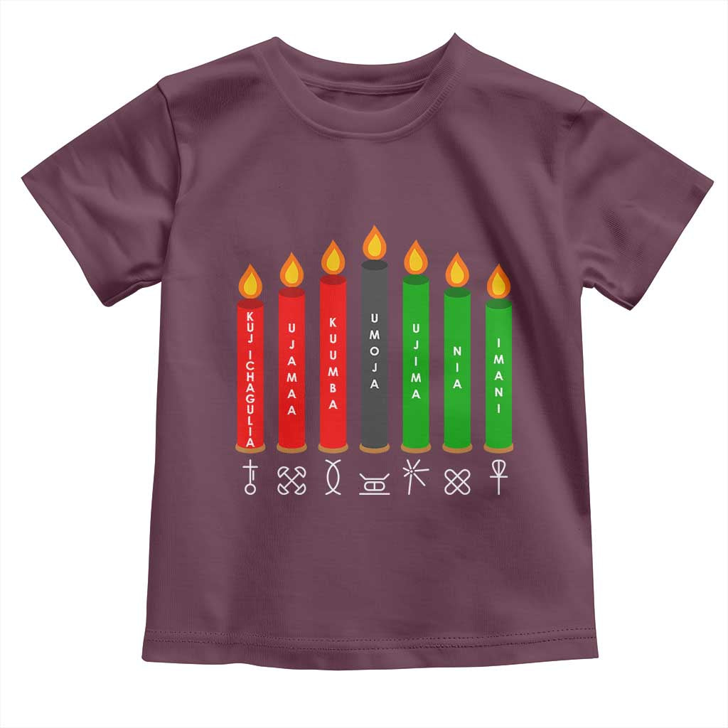 Nguzo Saba Symbols The 7 Principles Of Kwanzaa Toddler T Shirt Kinara Candles Symbol TS11 Maroon Print Your Wear