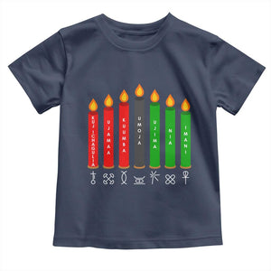 Nguzo Saba Symbols The 7 Principles Of Kwanzaa Toddler T Shirt Kinara Candles Symbol TS11 Navy Print Your Wear