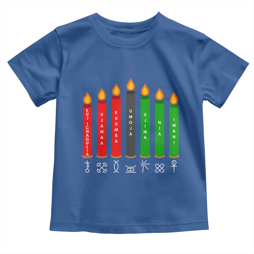 Nguzo Saba Symbols The 7 Principles Of Kwanzaa Toddler T Shirt Kinara Candles Symbol TS11 Royal Blue Print Your Wear