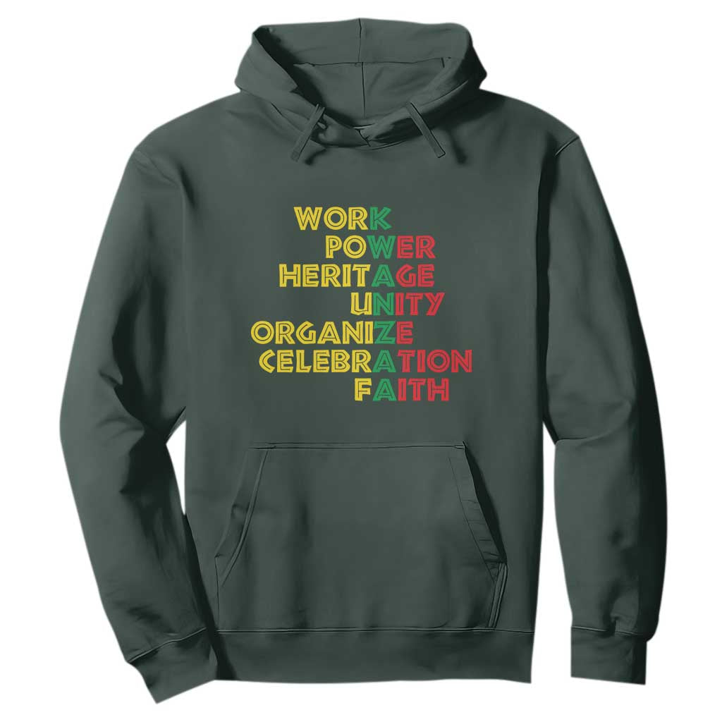 Kwanzaa Hoodie Work Power Heritage Unity Organize Celebration Faith African Heritage TS11 Dark Forest Green Print Your Wear