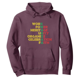 Kwanzaa Hoodie Work Power Heritage Unity Organize Celebration Faith African Heritage TS11 Maroon Print Your Wear
