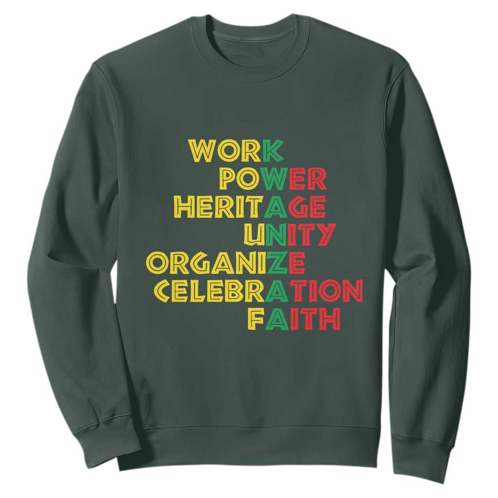 Kwanzaa Sweatshirt Work Power Heritage Unity Organize Celebration Faith African Heritage TS11 Dark Forest Green Print Your Wear