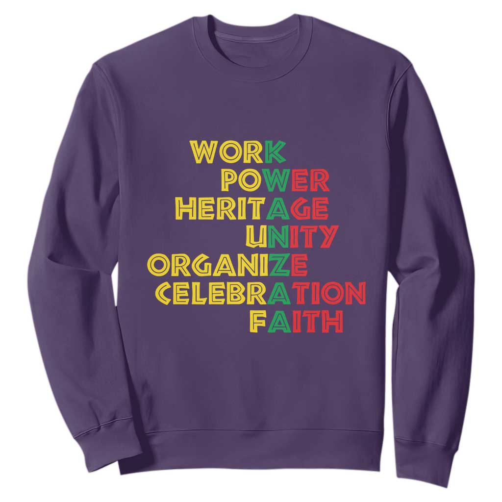 Kwanzaa Sweatshirt Work Power Heritage Unity Organize Celebration Faith African Heritage TS11 Purple Print Your Wear