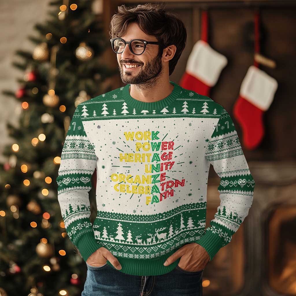 Kwanzaa Ugly Christmas Sweater Work Power Heritage Unity Organize Celebration Faith African Heritage TS11 Green Print Your Wear