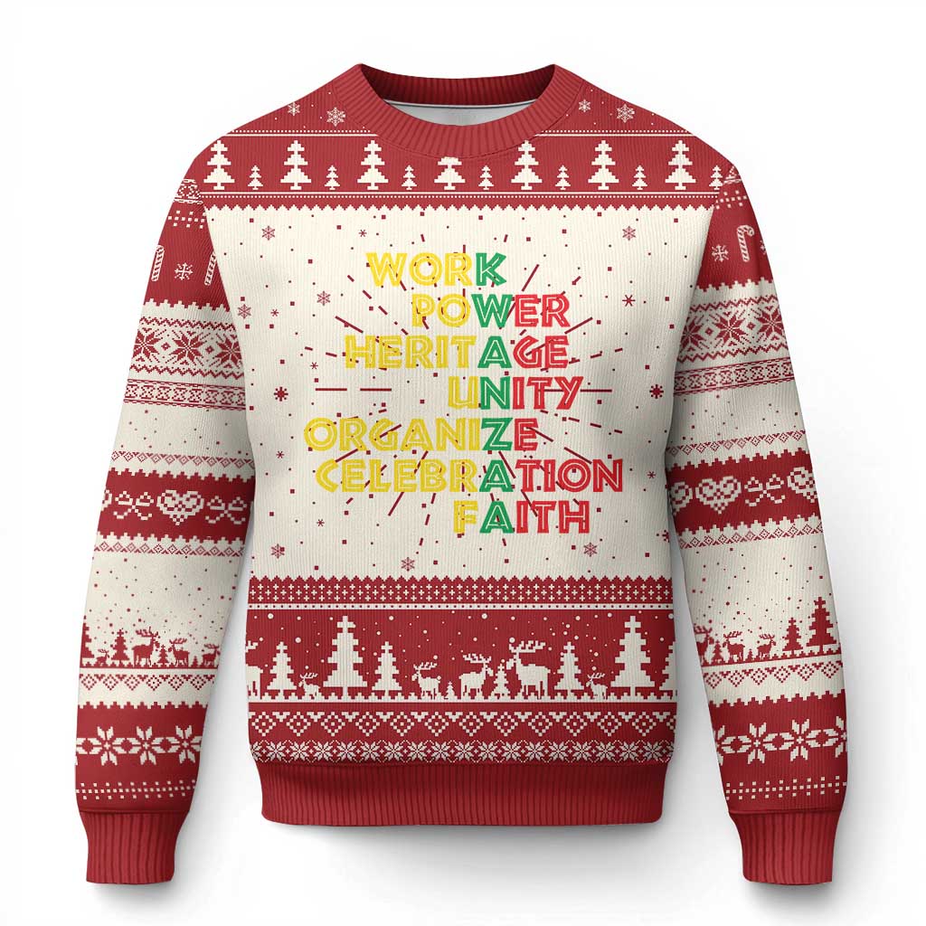 Kwanzaa Ugly Christmas Sweater Work Power Heritage Unity Organize Celebration Faith African Heritage TS11 Red Print Your Wear