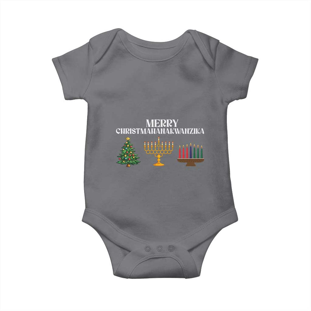 Merry Christmahanakwanzika Baby Onesie Christmas Hanukkah Kwanzaa TS11 Charcoal Print Your Wear