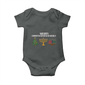 Merry Christmahanakwanzika Baby Onesie Christmas Hanukkah Kwanzaa TS11 Dark Heather Print Your Wear