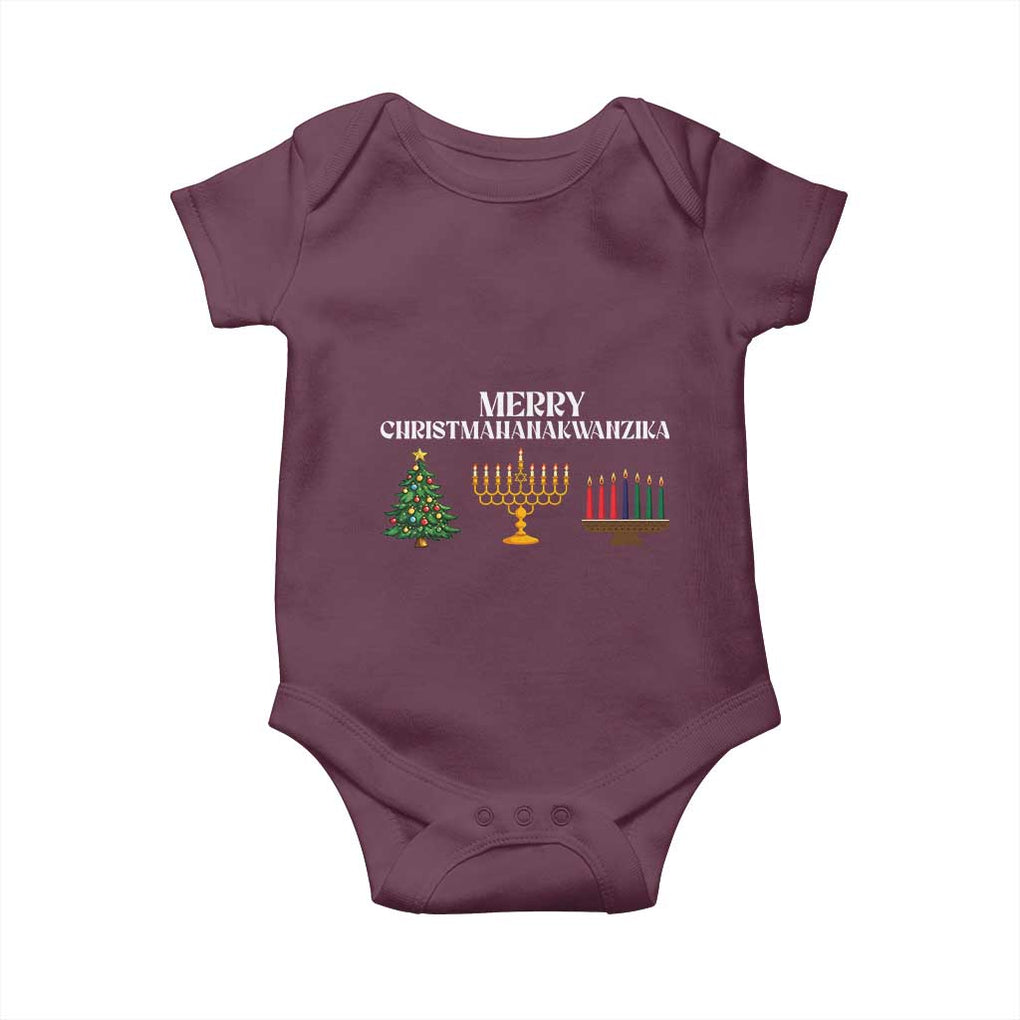 Merry Christmahanakwanzika Baby Onesie Christmas Hanukkah Kwanzaa TS11 Maroon Print Your Wear