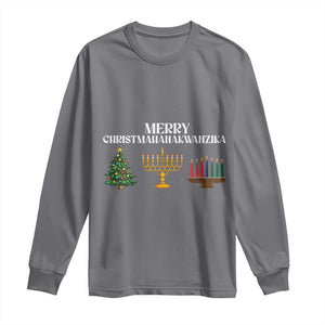 Merry Christmahanakwanzika Long Sleeve Shirt Christmas Hanukkah Kwanzaa TS11 Charcoal Print Your Wear