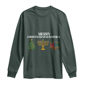 Merry Christmahanakwanzika Long Sleeve Shirt Christmas Hanukkah Kwanzaa TS11 Dark Forest Green Print Your Wear