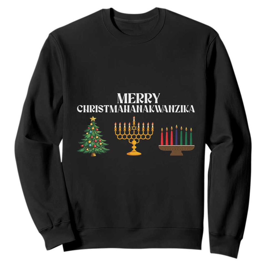 Merry Christmahanakwanzika Sweatshirt Christmas Hanukkah Kwanzaa TS11 Black Print Your Wear