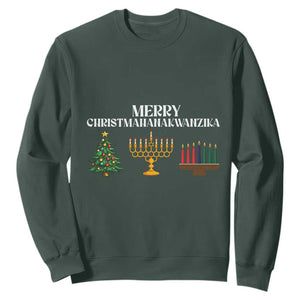 Merry Christmahanakwanzika Sweatshirt Christmas Hanukkah Kwanzaa TS11 Dark Forest Green Print Your Wear