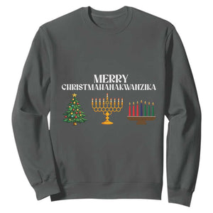 Merry Christmahanakwanzika Sweatshirt Christmas Hanukkah Kwanzaa TS11 Dark Heather Print Your Wear