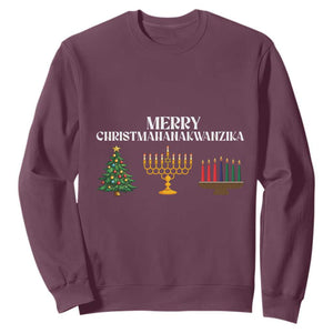 Merry Christmahanakwanzika Sweatshirt Christmas Hanukkah Kwanzaa TS11 Maroon Print Your Wear