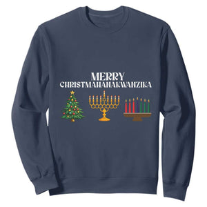Merry Christmahanakwanzika Sweatshirt Christmas Hanukkah Kwanzaa TS11 Navy Print Your Wear