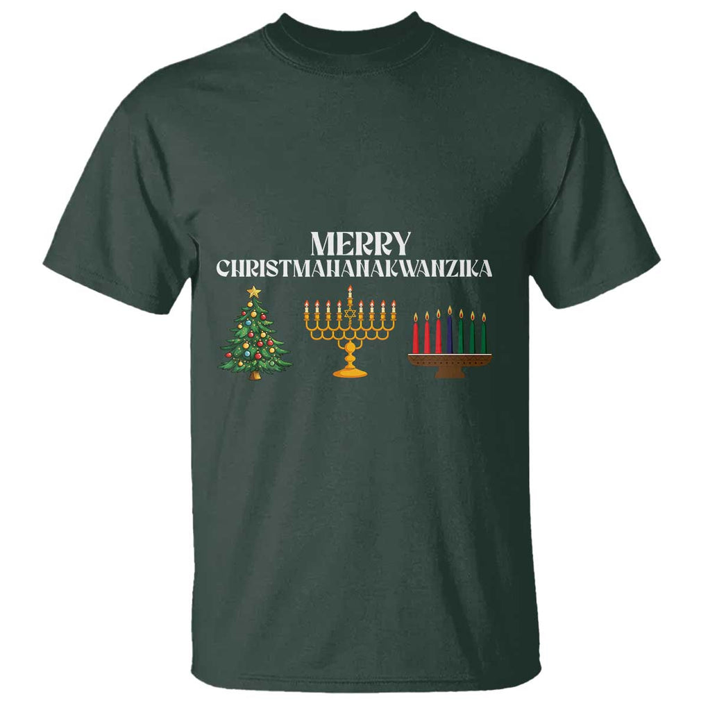 Merry Christmahanakwanzika T Shirt Christmas Hanukkah Kwanzaa TS11 Dark Forest Green Print Your Wear
