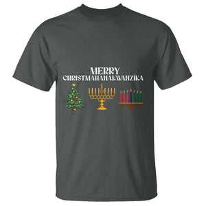 Merry Christmahanakwanzika T Shirt Christmas Hanukkah Kwanzaa TS11 Dark Heather Print Your Wear
